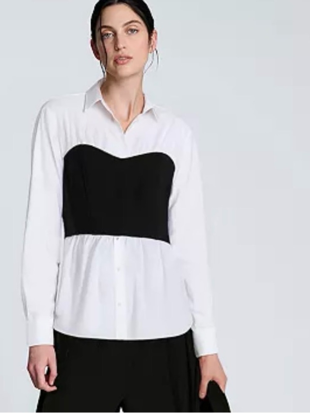 Kenneth Cole White Button-Down Shirt with Black Bustier Detail